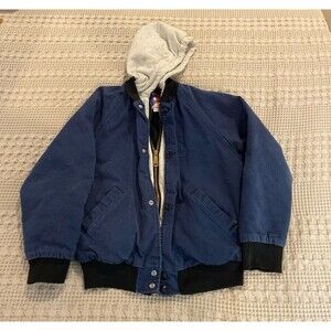 Kuntry Kids Denim Jacket Sz Large Sweatshirt Hoodie Zip & Snap Quilted Inside